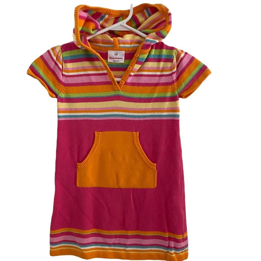 Hanna Andersson Dress Girls Size 4 striped hoodie Sweater kangaroo front pocket